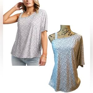 Daytrip Cold Shoulder Dainty Floral Top Shirt Grey Multi Color NWT XL